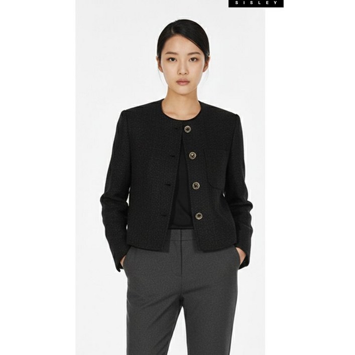 시슬리 라운드 넥 트위드 자켓 SAJKC4461