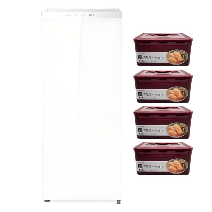 루컴즈 김치다움mini 122L 스탠드형 1도어 김치냉장고 락앤락 김치통 4p 세트 방문설치, 화이트, R123M01L