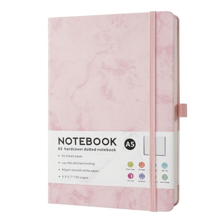 캘리스터 대리석무늬 A5 하드커버 스트랩 양장다이어리 5가지 색상, 핑크