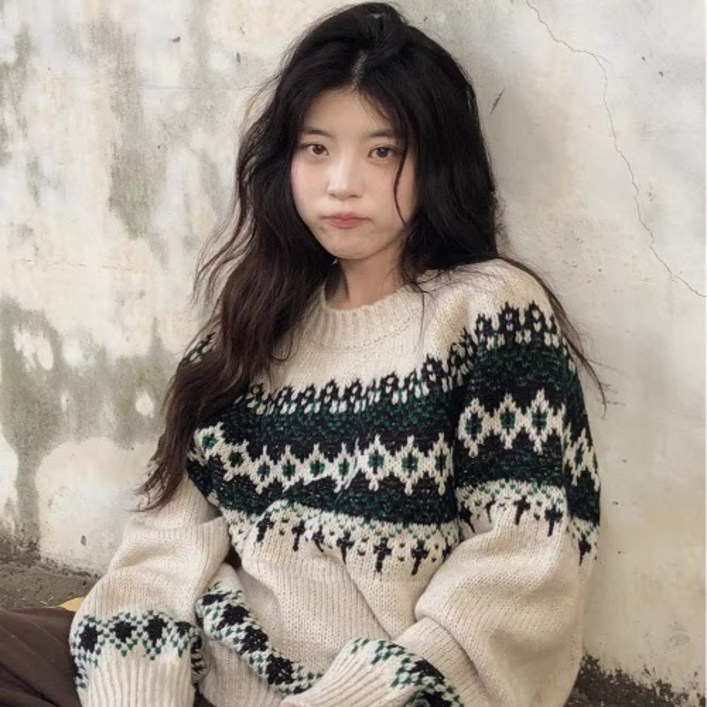 소소온 빈티지 노르딕 패턴 루즈핏 니트