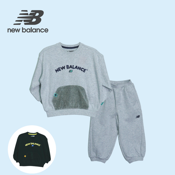 뉴발란스 키즈 여아 남아 골지 포켓 맨투맨 셋업 2PCS 상하의 셋업 세트