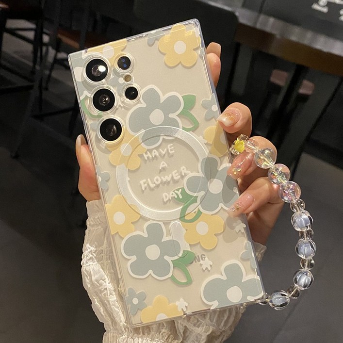 갤럭시 S25엣지 S24 S23 S22 울트라 플러스 투명 꽃 맥세이프 무선충전 실리콘 범퍼 케이스