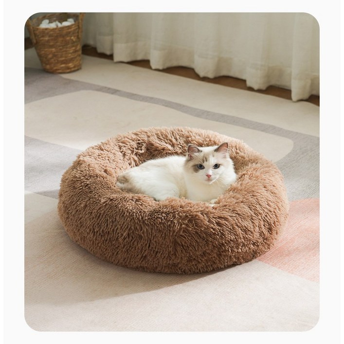 다있어유 엄마품속 고양이 도넛방석 강아지 핑크,모카브라운,구름그레이, 1개, 모카브라운 (갈색.Brown)