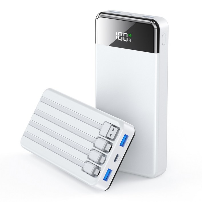 UOOFON  일체형 보조배터리 고속충전 30000mAh 대용량 PD 22.5W QC3.0 잔량표시+ 4개 케이블 멀티단자