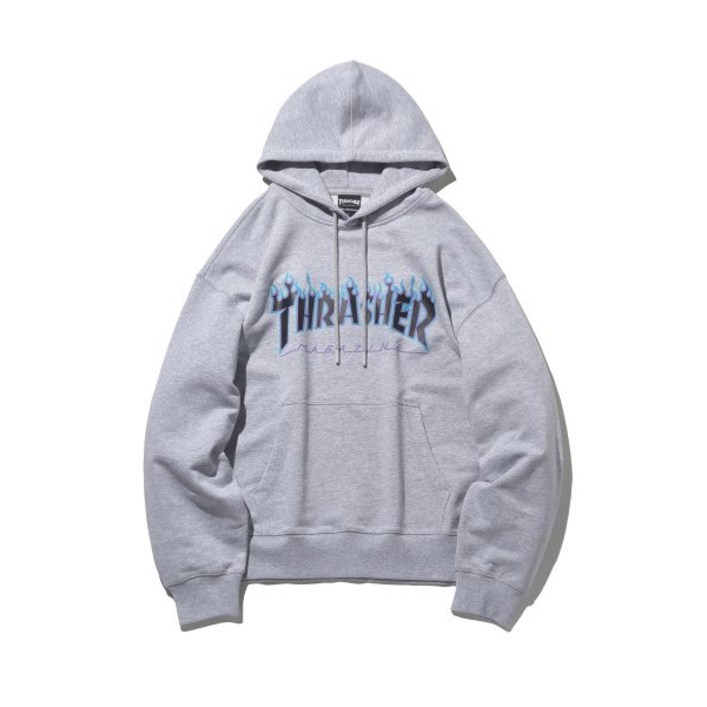 국내매장판 트레셔 후드티 플레임 로고 후디 멜란지 그레이 497355