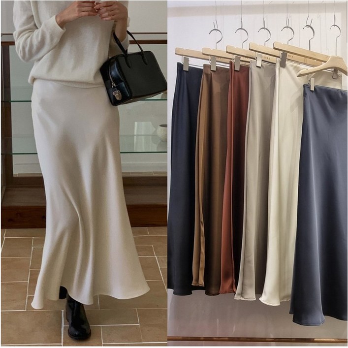새틴 밴딩스커트 실키 머메이드 롱스커트 8칼라