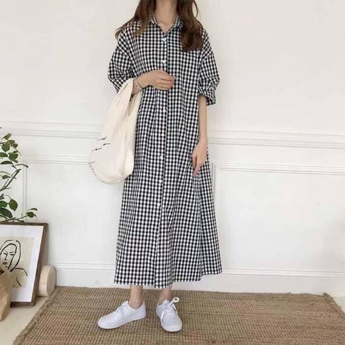 체크 셔츠 원피스 . 체크 셔츠 원피스 .