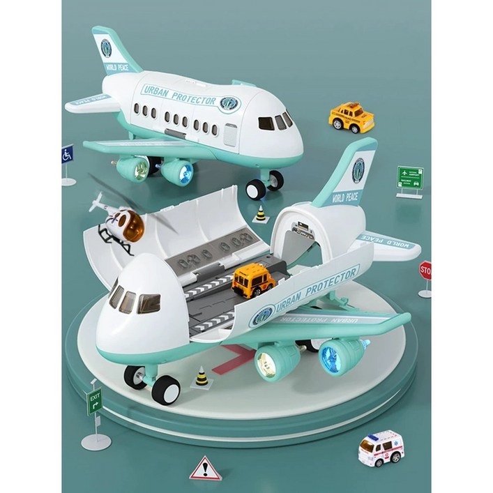 와이알 25년신형 특대형 사운드비행기 미니자동차 장난감 경찰차 소방차 중장비 선물, 스카이블루 시티, 1개