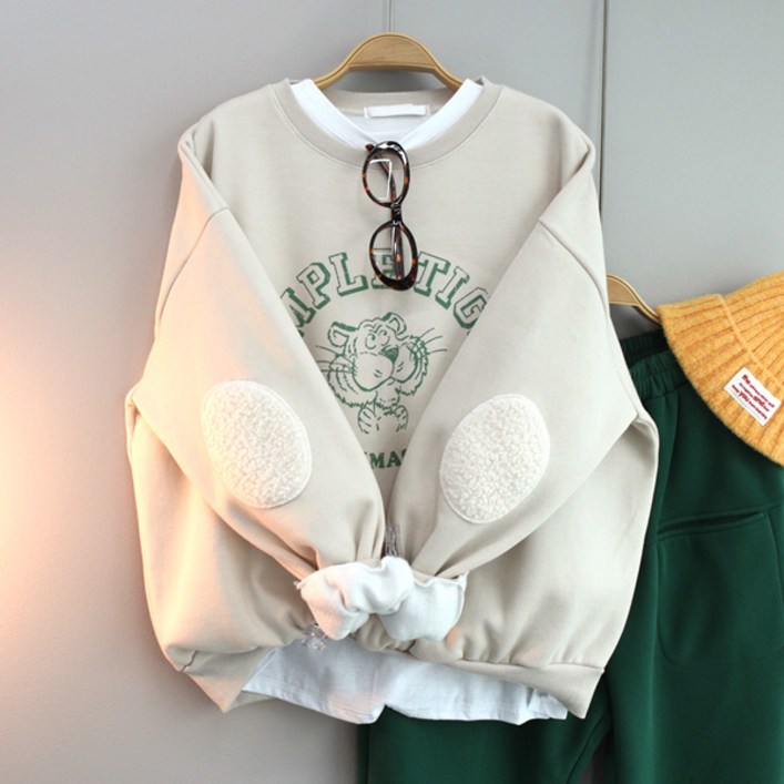 달콩 여성 기모맨투맨 겨울티 오버핏 어흥뽀글빵떡맨투맨기모