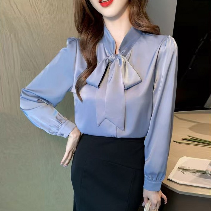 IEDUOs여성용 고급 주름 방지 긴팔 셔츠 여자 실켓 정장 블라우스 흰색 상의