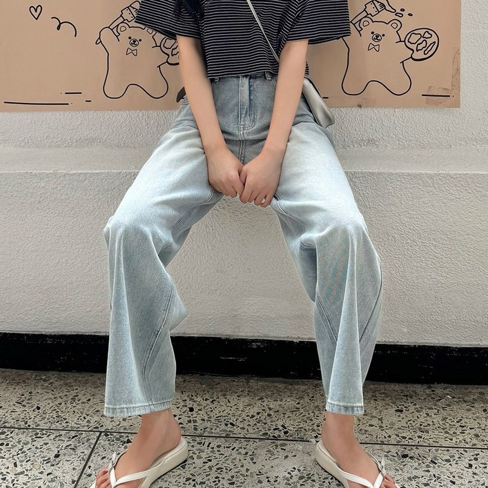 [HIP39] 워싱 여름 와이드 일자 데님 청바지 024