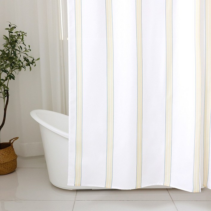 케이트가든 자체제작 빈티지 스트라이프 샤워커튼 방수 욕조 가림막, 옐로, 1개