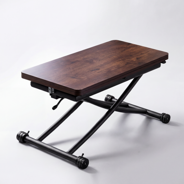 브릭룸 트랜스폼 높이조절 거실 리프트업 테이블 확장형 폴딩 접이식 식탁 탁자, 티크