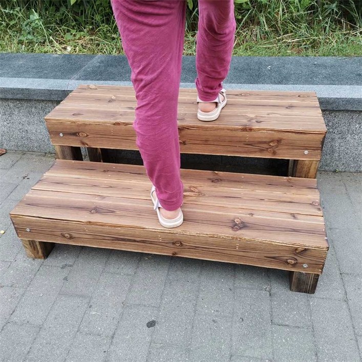 나무계단 원목 사다리 스텝 발판 방부목 현관 디딤대 야외 2단 미니 무릎보호 보조