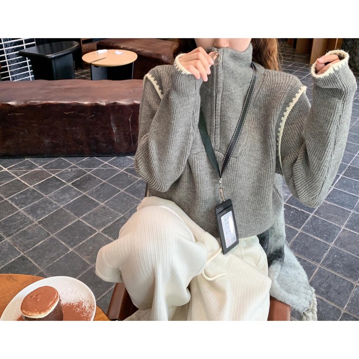 썸머바이브 NQ413 여성 반집업 폴라 그레이 니트