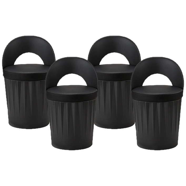 파란들 드럼체어 일체형 스툴의자 등받이형, 블랙, 1개, 블랙, 4개