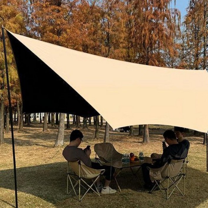 HAM 캠핑 와일드 블랙코팅 타프 야외 캠핑 텐트 피크닉 그늘막 비와 자외선 차단 휴대용 그늘막, 카키450500cm