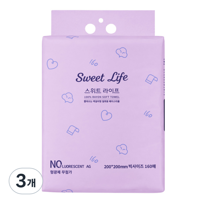 스위트 라이프 뽑아쓰는 벽걸이형 일회용 페이스타올 빅사이즈 200mm x200mm 160매, 3개, 160매