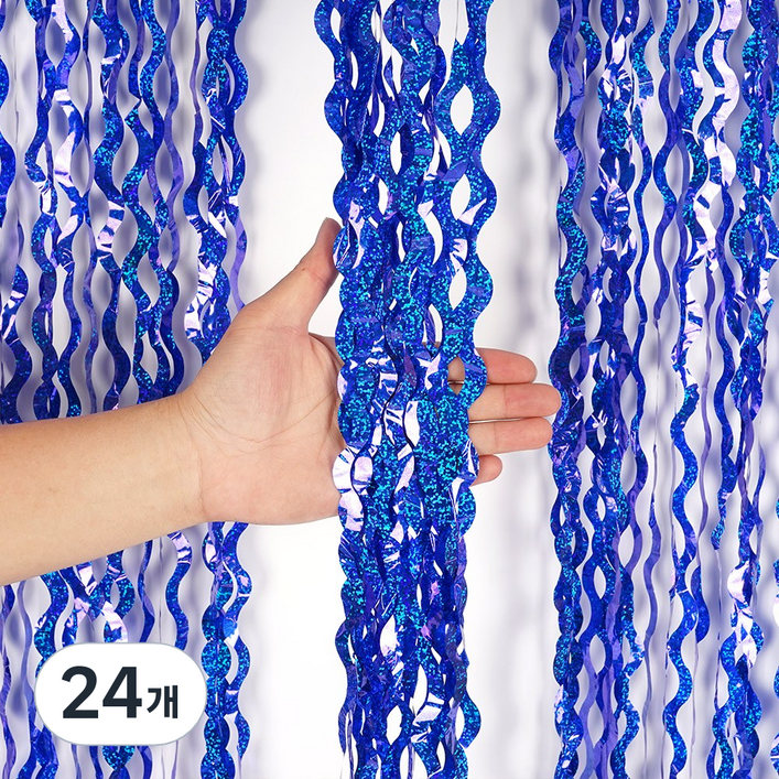 파티짱 웨이브 홀로그램 파티 커튼 장식 포토존 배경, 웨이브 파티커튼 홀로그램 블루, 24개
