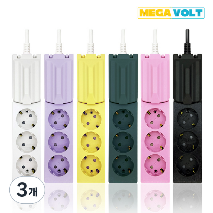 메가볼트 고용량 누전차단 멀티탭 3구, 5m, 블랙, 3개