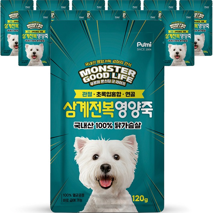푸르미 몬스터 굿 라이프 강아지 영양죽 파우치, 삼계전복, 120g, 12개
