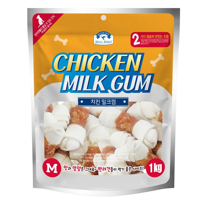 벨버드 강아지 치킨 밀크껌 미디움, 1개, 1kg, 혼합맛(치킨/우유)