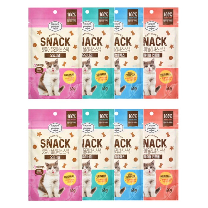 캣퓨어 고양이 딜리셔스 스낵 4종 세트, 혼합맛(닭고기/참치), 2세트