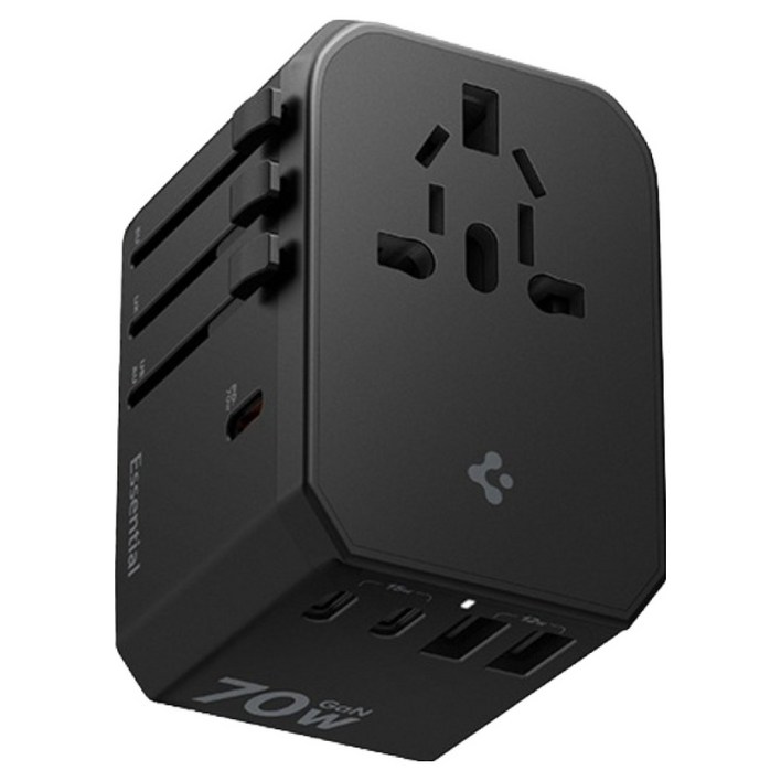 슈피겐 해외 여행용 초고속 멀티 어댑터 5포트 충전 70W Gan USB PD PPS  파우치 세트 블랙 ACH08941