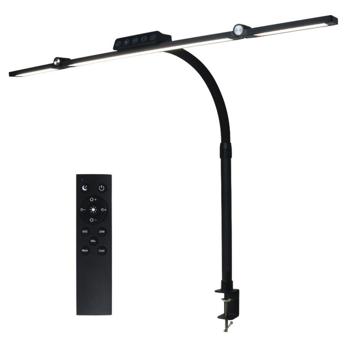 루미라인 와이드 듀얼폴딩 클램프타입 리모컨 책상용 LED 스탠드, 블랙