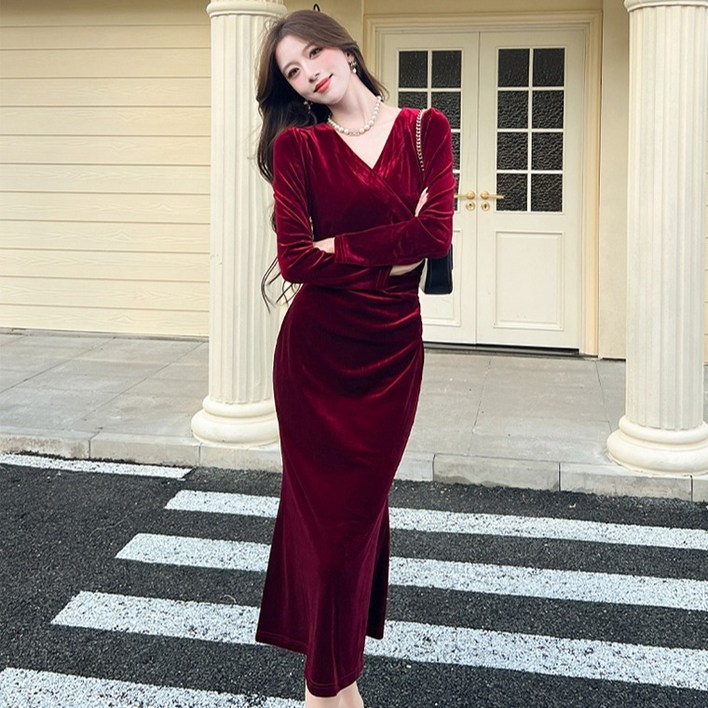 포플러앤씨 여성용 소레니아 벨벳 랩 원피스 P25WOPS091615