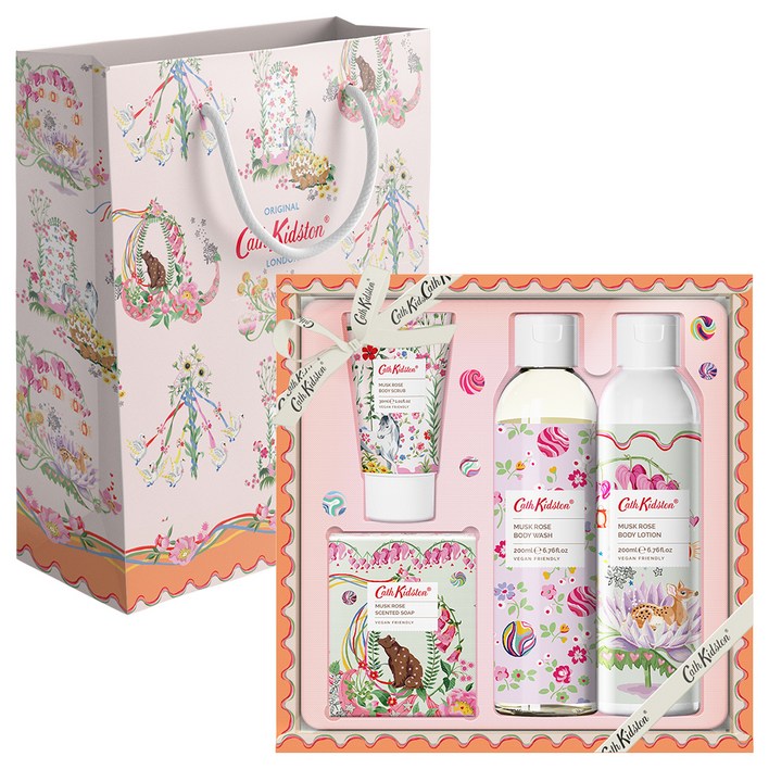 캐스키드슨 머스크로즈 바디 4종세트+쇼핑백 (바디워시200ml+바디로션200ml+바디스크럽30ml+센티드솝100g+쇼핑백)
