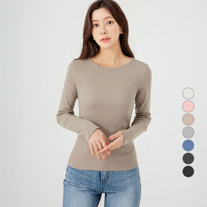 캐럿 여성용 데일리 스탠다드 핏 긴팔 립 티셔츠