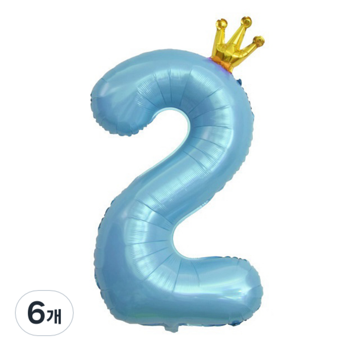 이자벨홈 생일파티 왕관 숫자 풍선 2 초대형, 블루, 6개