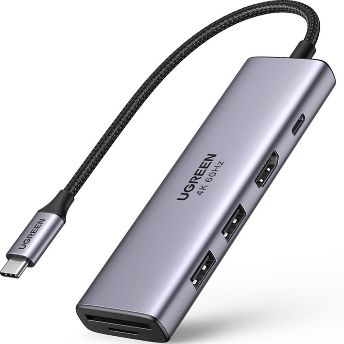 유그린 6 in 1 C타입 HDMI 4K 60Hz 지원 멀티허브 CM511, 그레이 유그린 6 in 1 C타입 HDMI 4K 60Hz 지원 멀티허브 CM511, 그레이