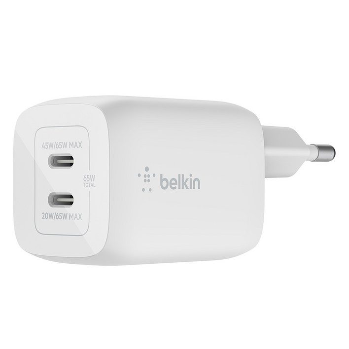 벨킨 65W 듀얼 USBC타입 PD 3.0 PPS GaN 고속 충전기 WCH013kr, 화이트, 1개