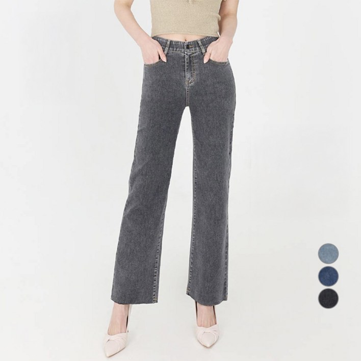 닷이프 여성용 롱숏 기장 스판좋은 히든밴딩 와이드 슬림핏 청바지