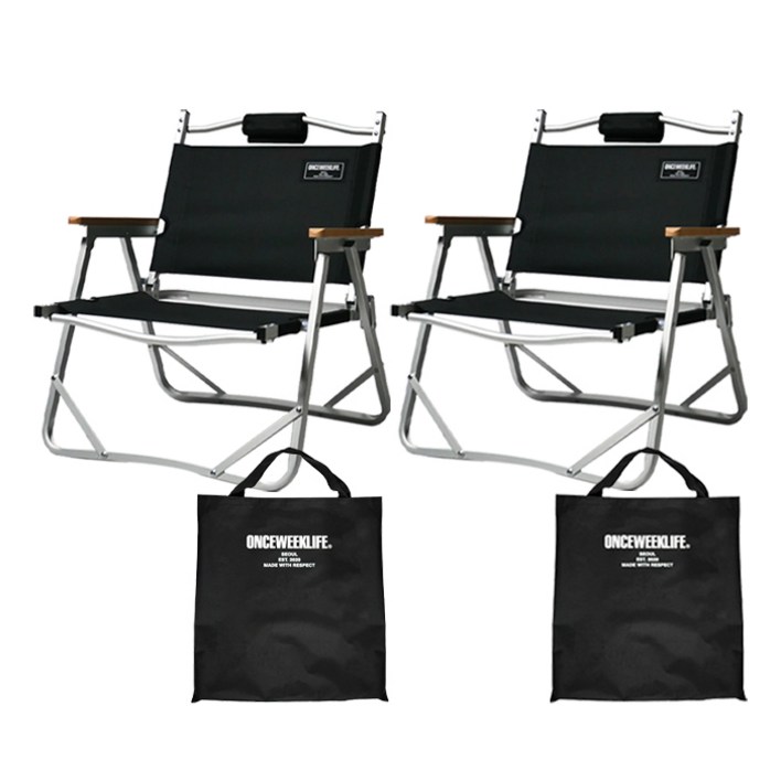 원스위크라이프 접이식 캠핑의자 + 가방 세트, 블랙, 2세트