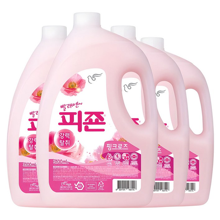 피죤 레귤러 섬유유연제 핑크로즈, 3.1L, 4개