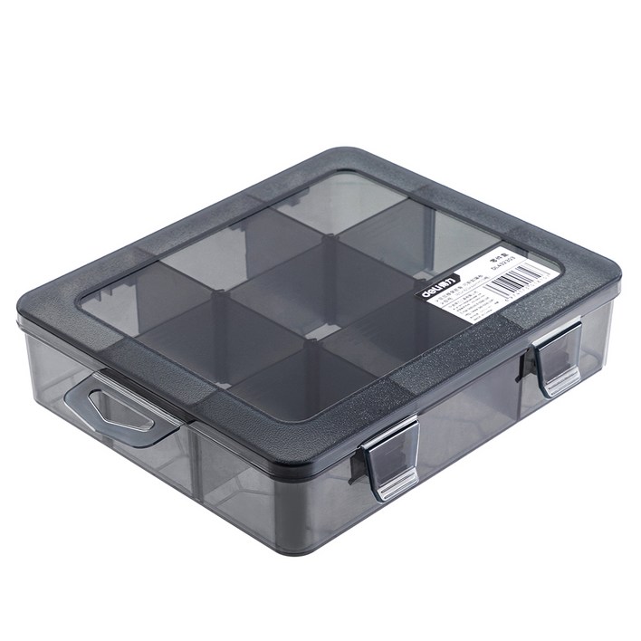 델리툴즈 투명 플라스틱 뚜껑 부품 수납 케이스 9칸 블랙 DL432303