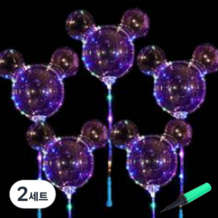 젤루나 3단 빛조절 LED 모양 풍선 불빛 손펌프 세트 LG07, 5 LED 풍선곰돌이스틱 5개, 2세트
