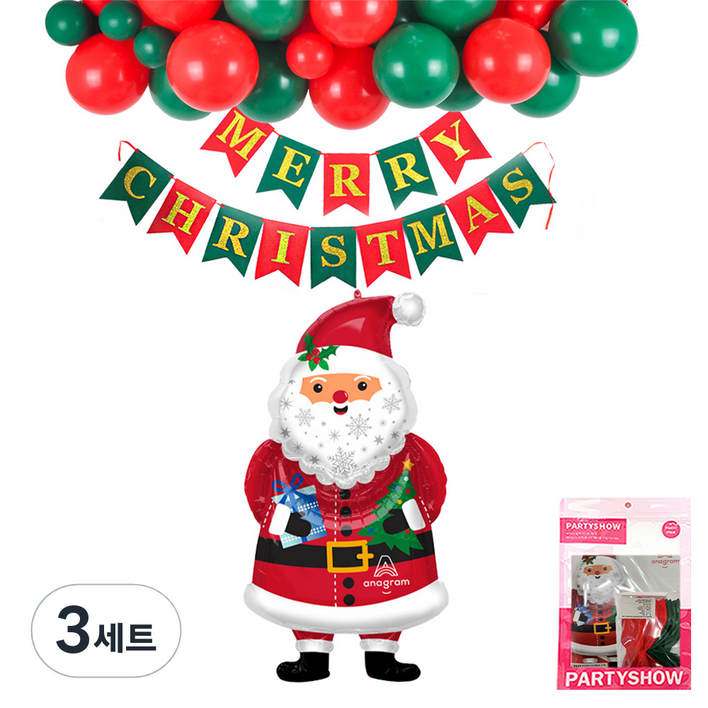 파티쇼 크리스마스 슈퍼쉐잎 파티장식풍선 가랜드 세트 스노위산타 XMAS, 혼합색상, 3세트