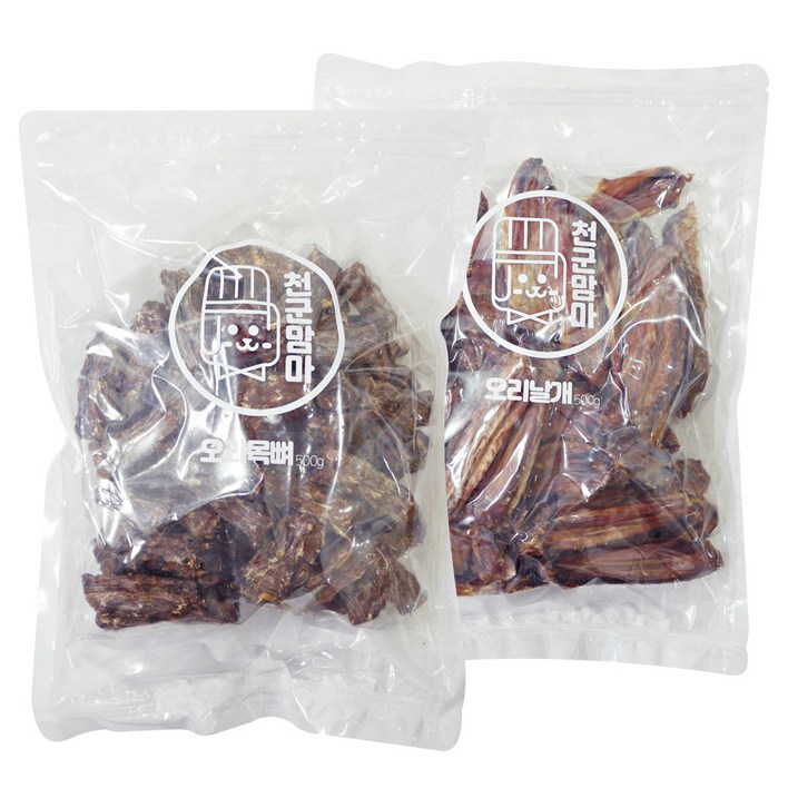 천군맘마 오리목뼈  오리날개 강아지 간식, 오리목뼈, 오리날개, 500g, 1세트