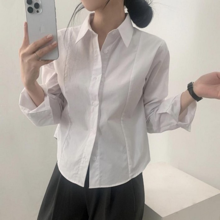 아이엠몽 여성용 바니엘 베이직 슬림 긴팔 카라 셔츠