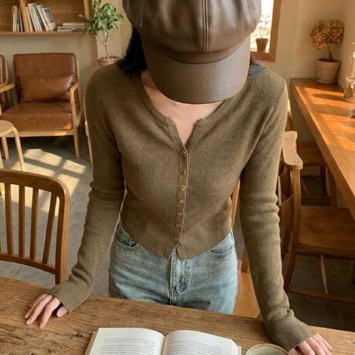 소니오 여성용 슬림 메탈버튼 봄 가디건