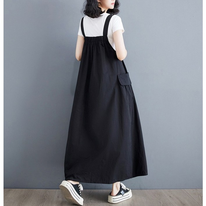 옷깔난다 루즈핏 멜빵 롱원피스 등원룩 임산부룩 편하게 입는 데일리룩 통기성 4컬러 코벤원피스