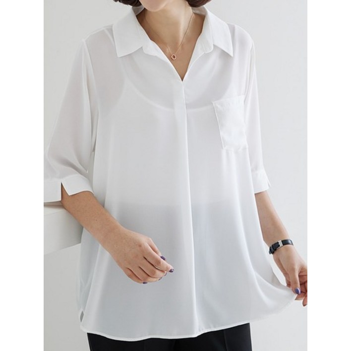 [김여사] (~100size) 반오픈 카라 블라우스 3BL507512