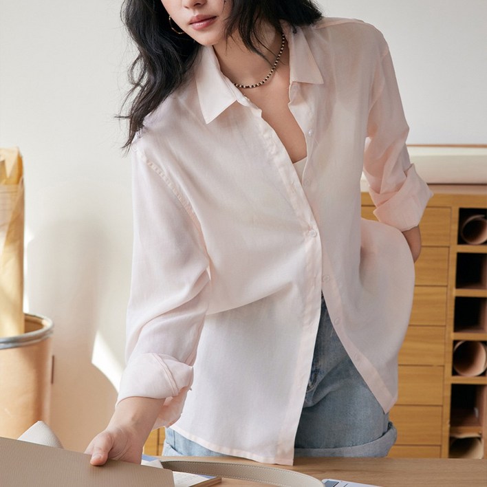 언에스온 여성 텐셀 린넨 루즈핏 심플 셔츠