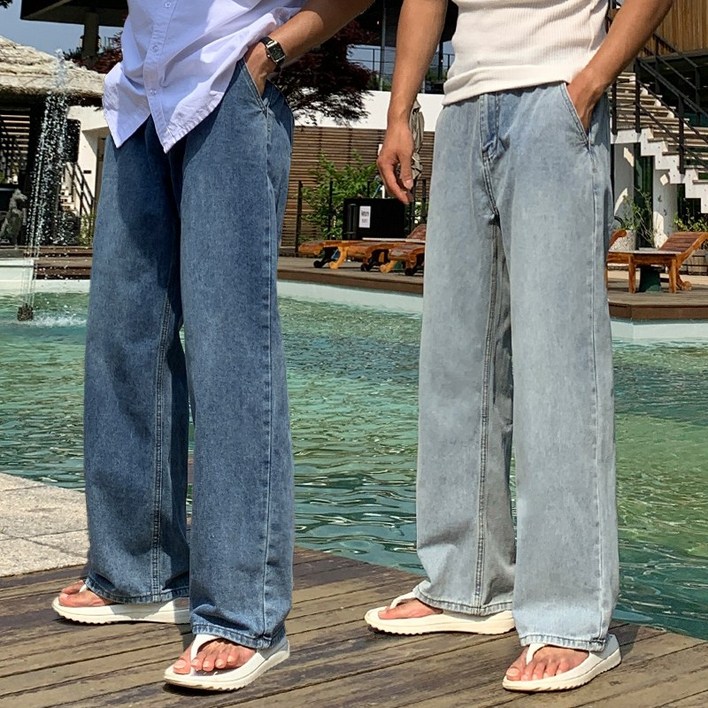 남자 세미와이드 샌드워싱 뒷밴딩 데님 청바지 팬츠 빅사이즈