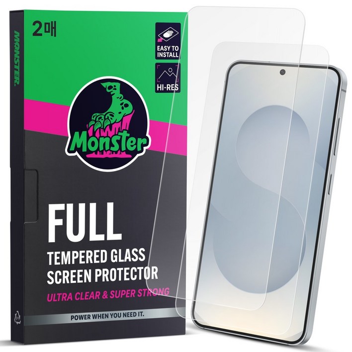 몬스터 고화질 슈퍼강력 투명 강화유리 휴대폰 액정보호필름 2p + 똥손탈출 부착틀, 1세트