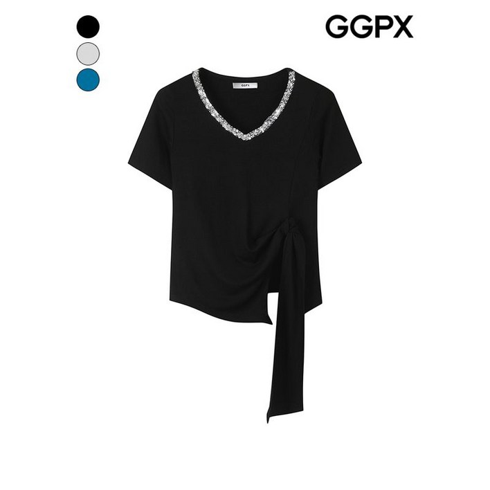 GGPX 스팽글 V넥 매듭 티셔츠 GP4TS038F